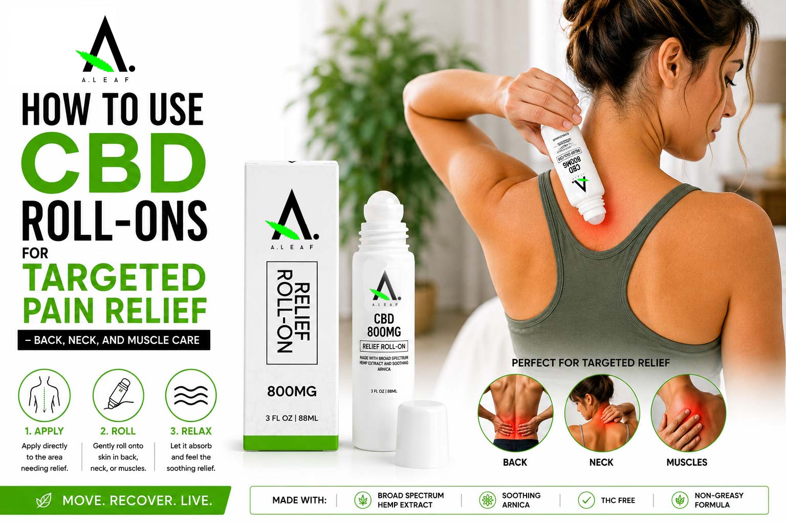How to Use CBD Roll-Ons for Targeted Pain Relief — Back, Neck, and Muscle Care - A.Leaf - Prevention. Performance. Recovery.
